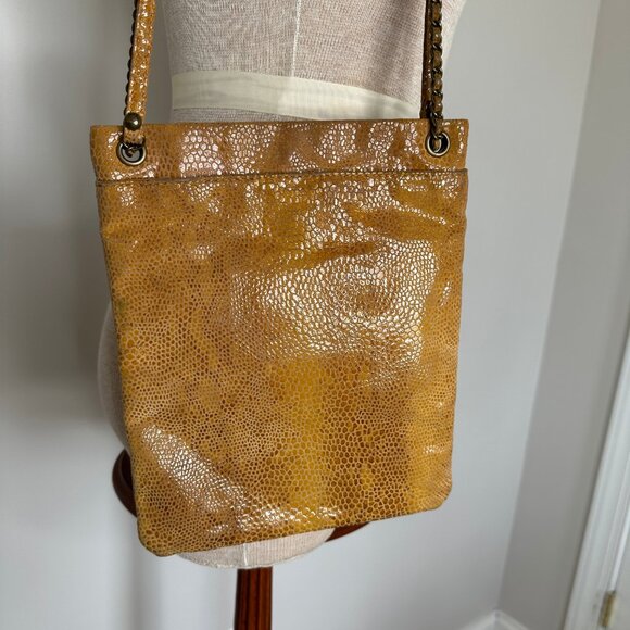 Hobo International Gold Yellow Leather Snakeskin Purse Crossbody Shoulder Strap - Picture 2 of 13